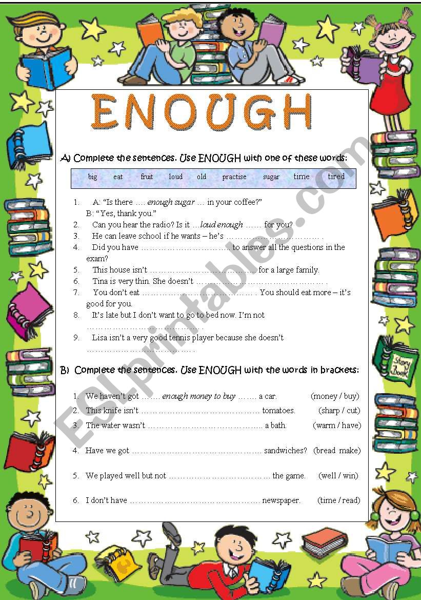 ENOUGH ESL Worksheet By Pleiadess