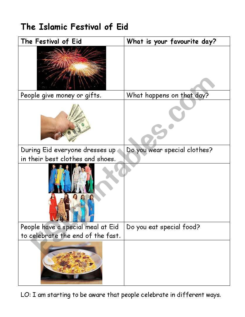 Eid Worksheet - what is your favourite festival?