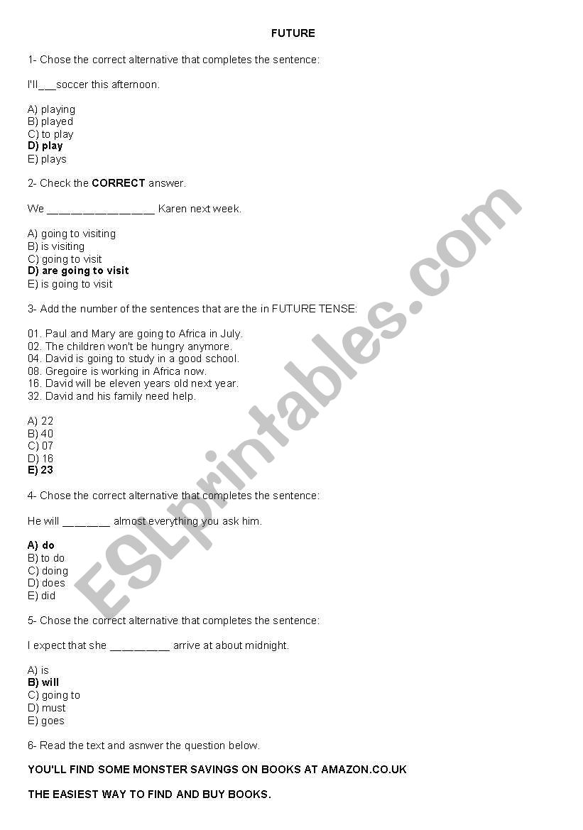 TEST - FUTURE AND REPORTED SPEECH