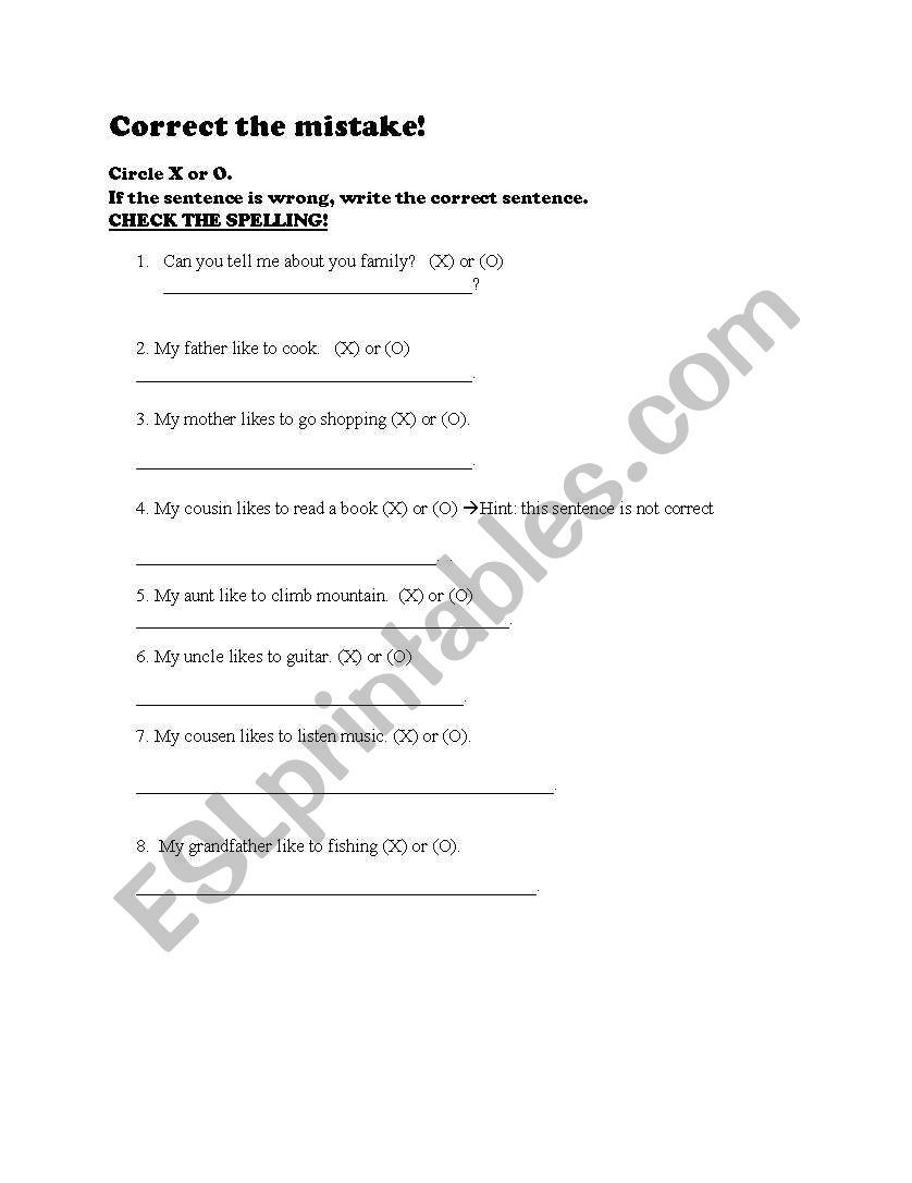 Check the mistake  worksheet