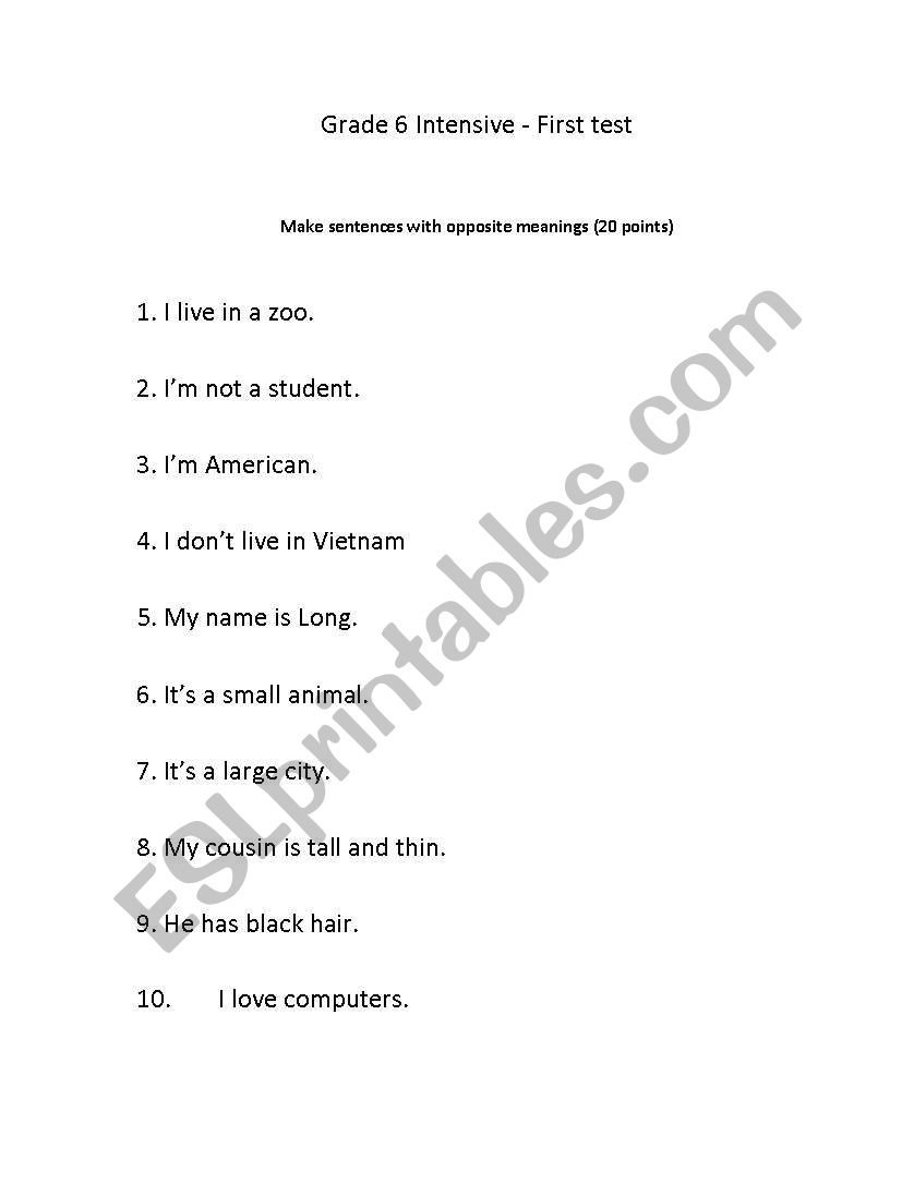 Test for grade 9 Vietnam worksheet