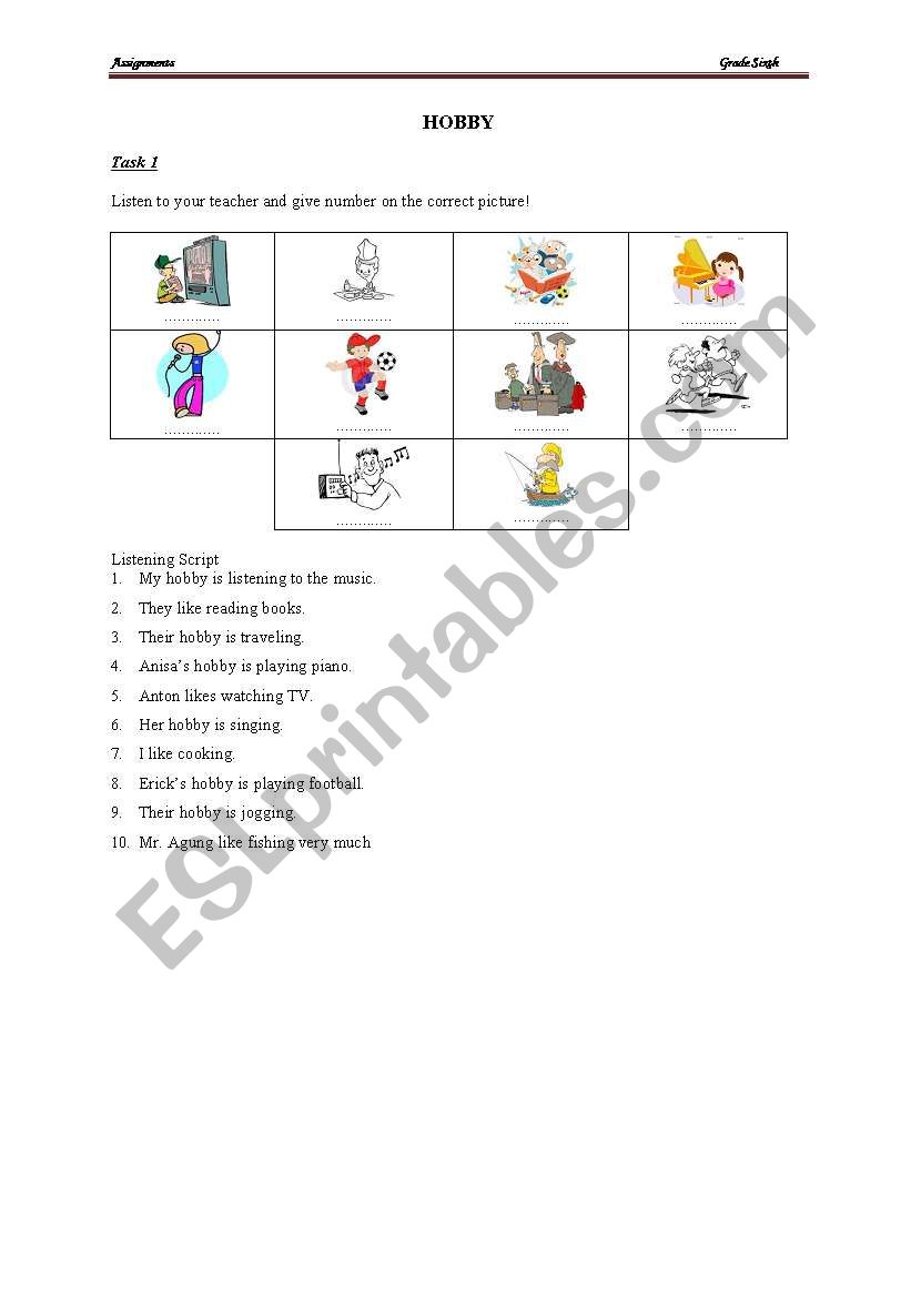 hobby worksheet