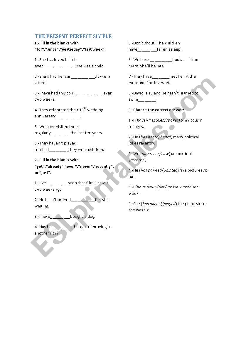the present perfect simple worksheet
