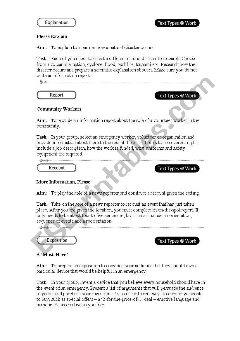 Natural disaster task cards worksheet