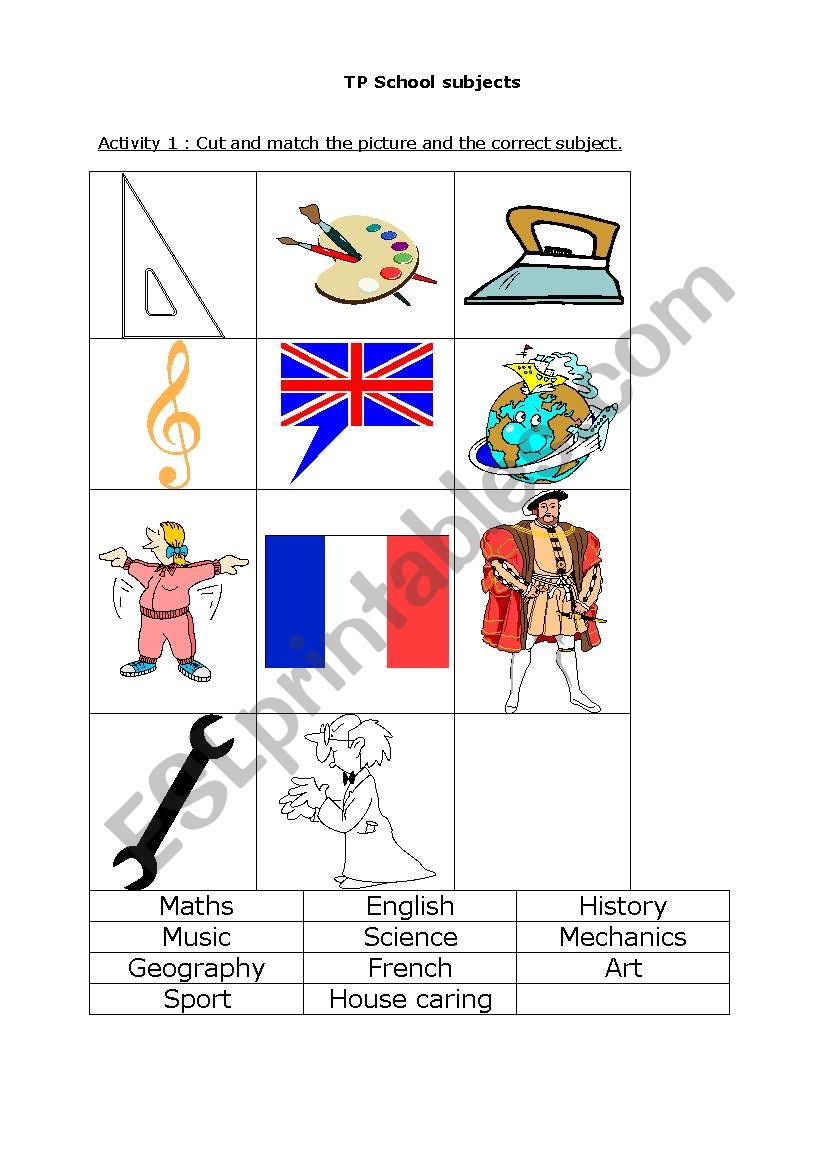 school subjects worksheet