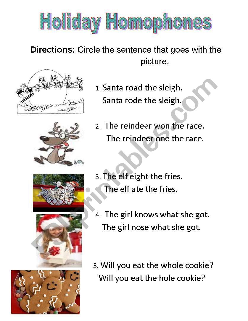 Holiday Homophones worksheet