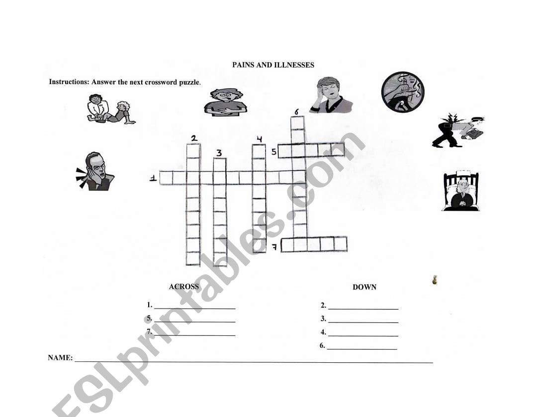 Pains and illnesses worksheet