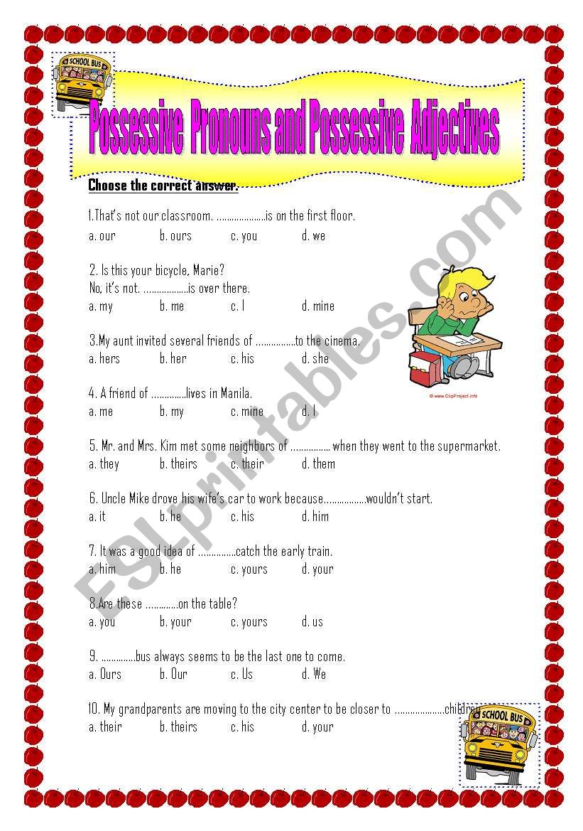 posesssive pronoun and  posesssive adjective