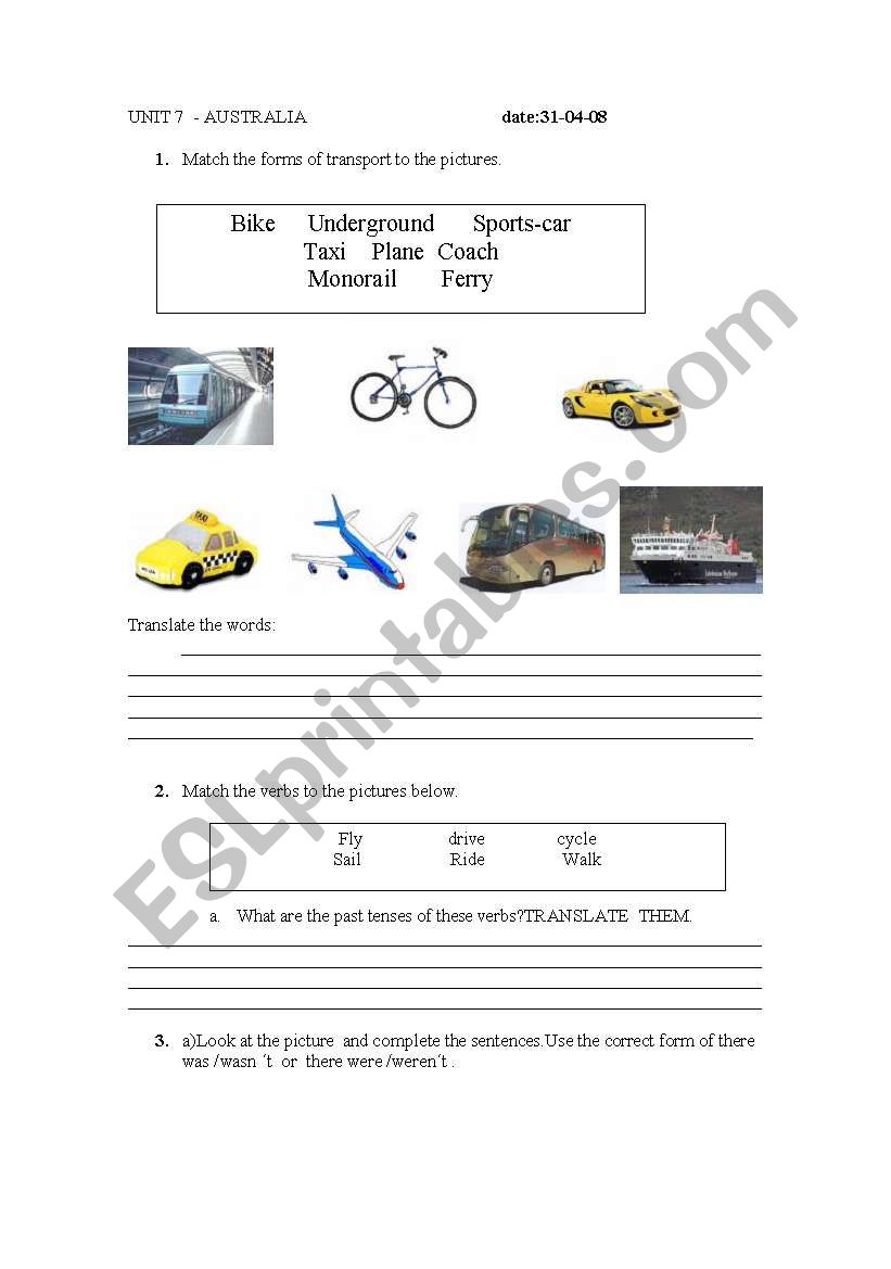 Transports worksheet