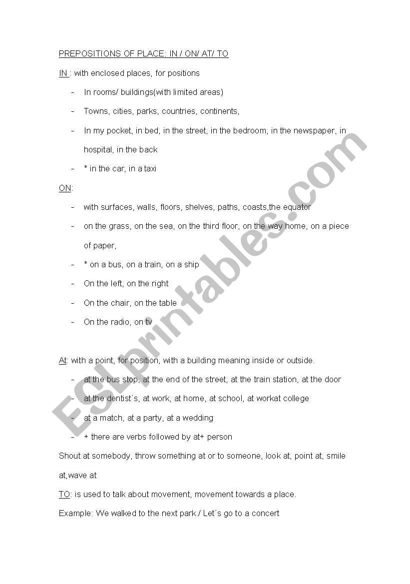 PREPOSITIONS worksheet