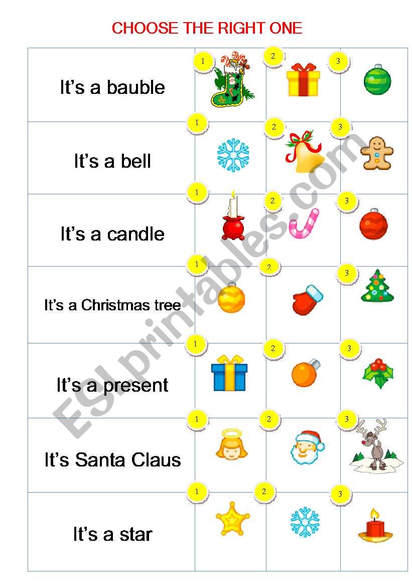 CHOOSE THE RIGHT ONE worksheet