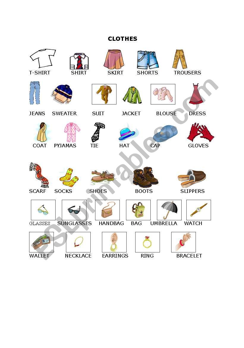 Pictures For Clothes worksheet