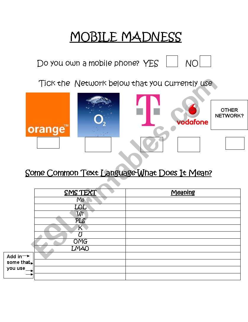 Mobile Phone Madness worksheet