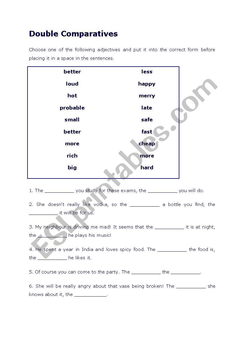 comparatives worksheet