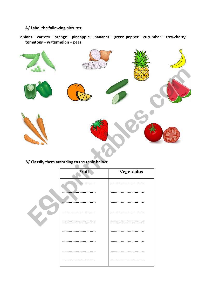 Fruit and vegetables worksheet