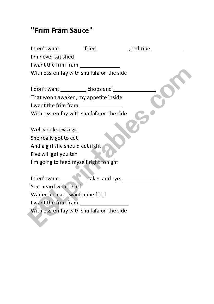 Frim fram sauce - Diana Krall worksheet