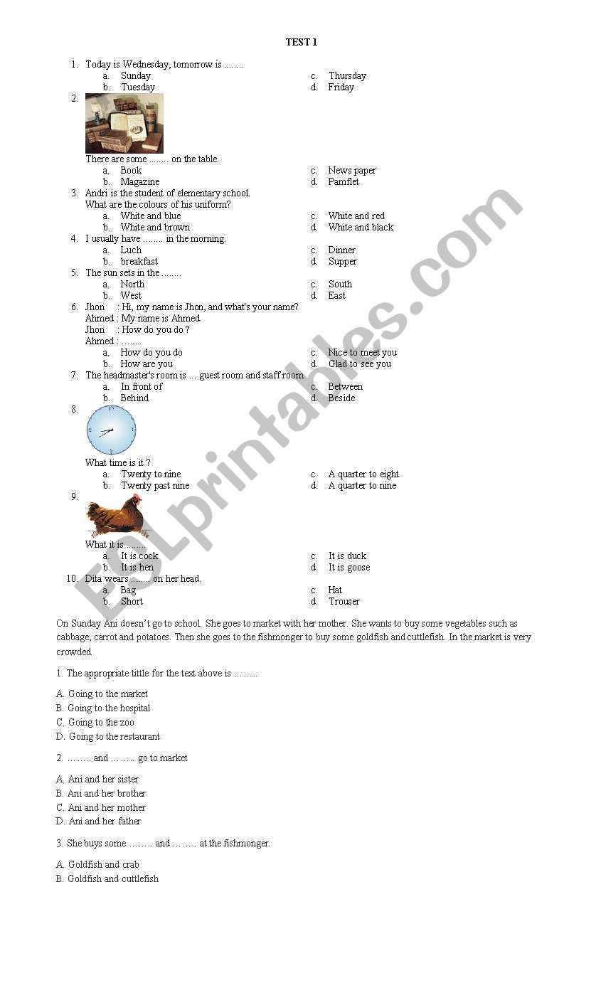 middle test worksheet