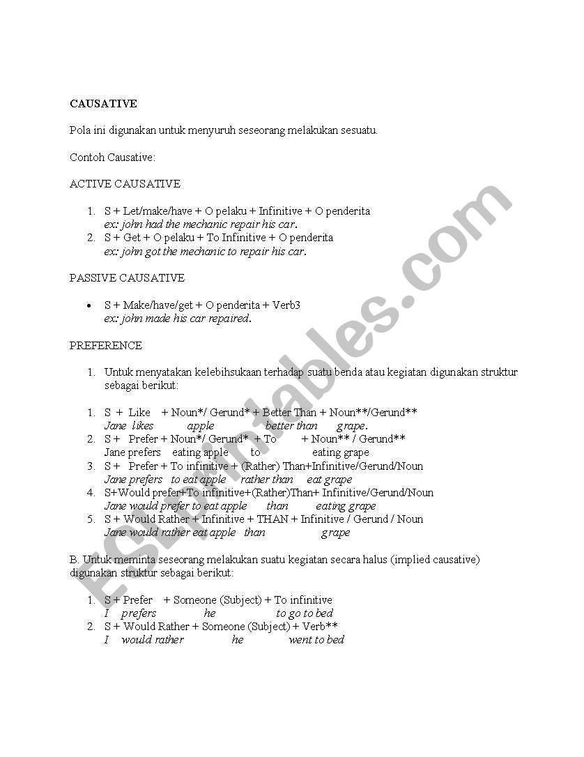 causative worksheet