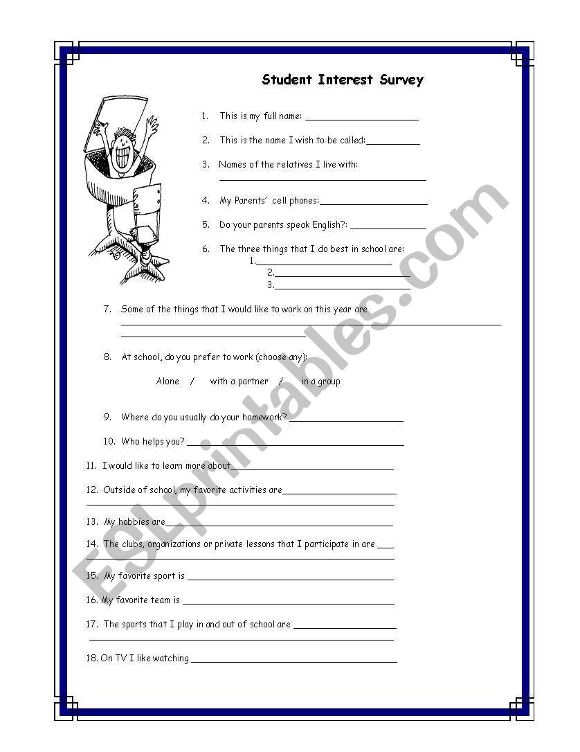 Interests survey worksheet