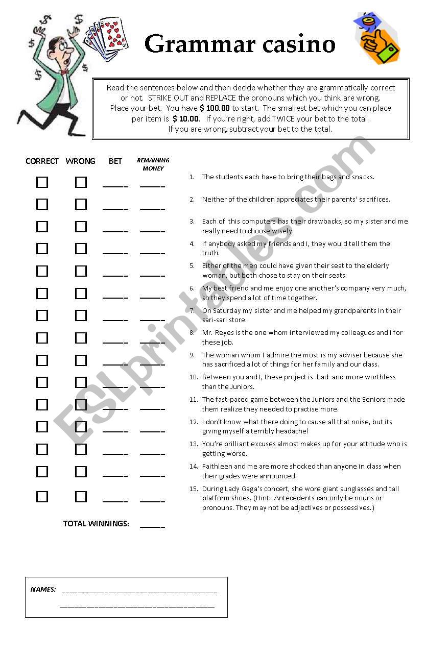 Grammar Casino2 worksheet