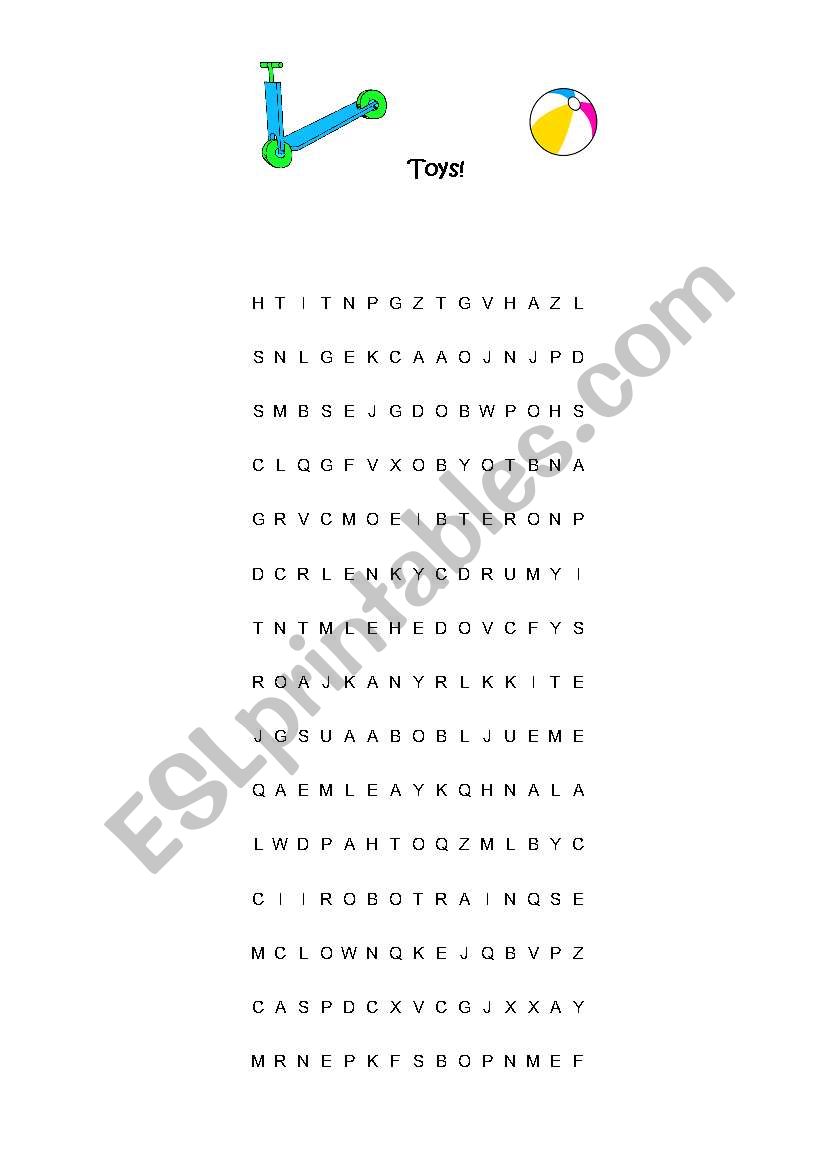 Toy word search worksheet