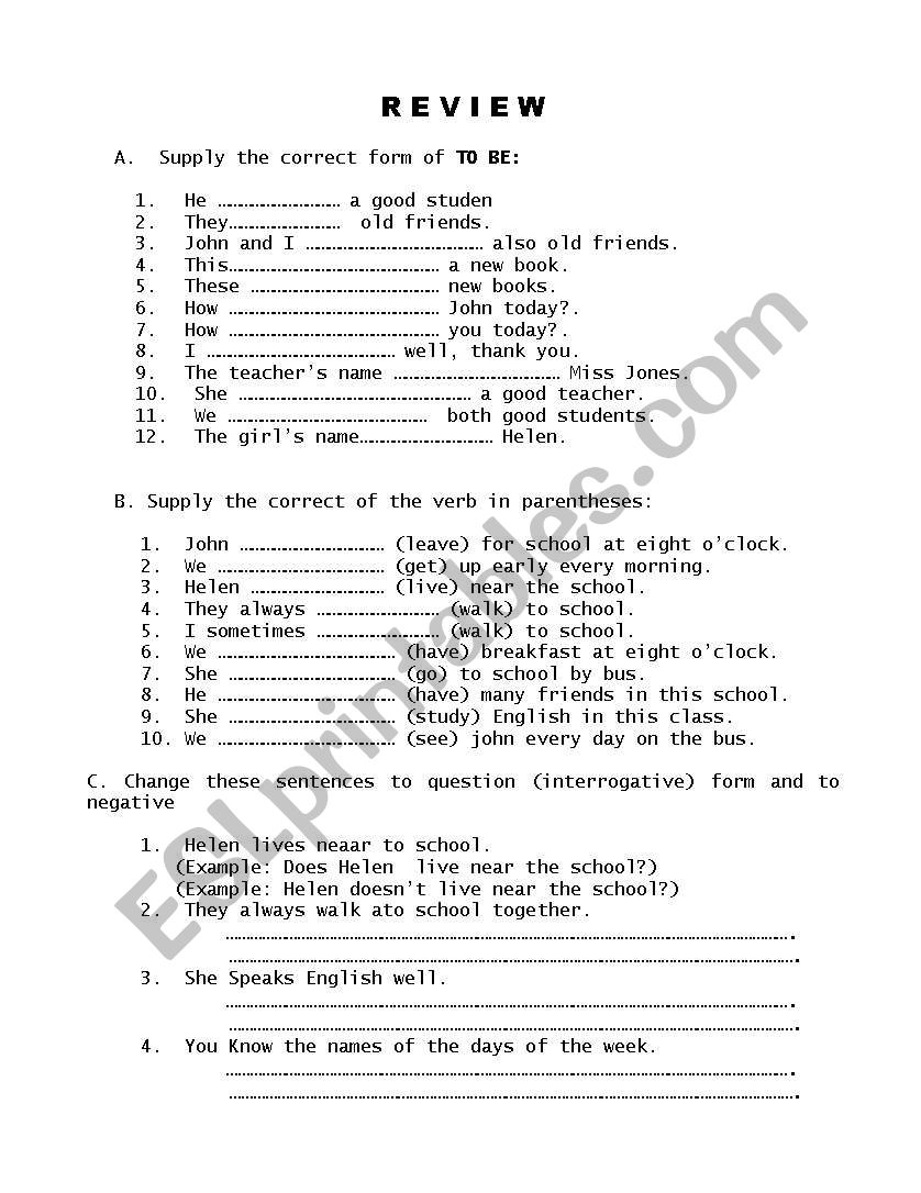 English worksheets: Review Present Simple