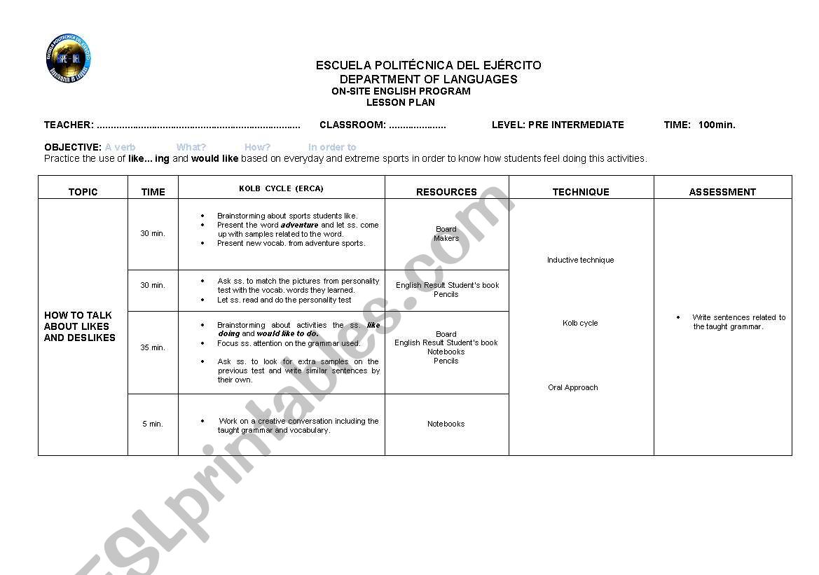 lesson plan worksheet