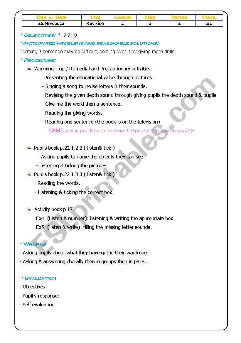 daily preparation worksheet