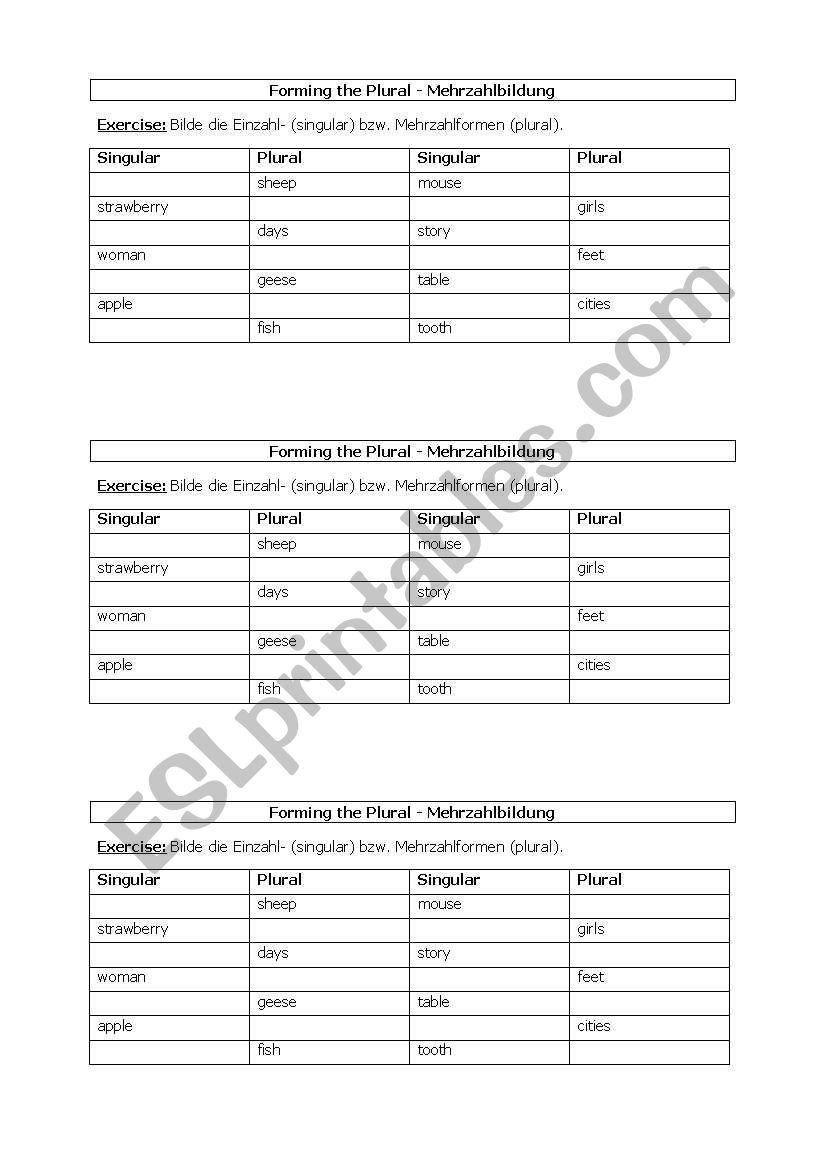 Plural of nouns worksheet