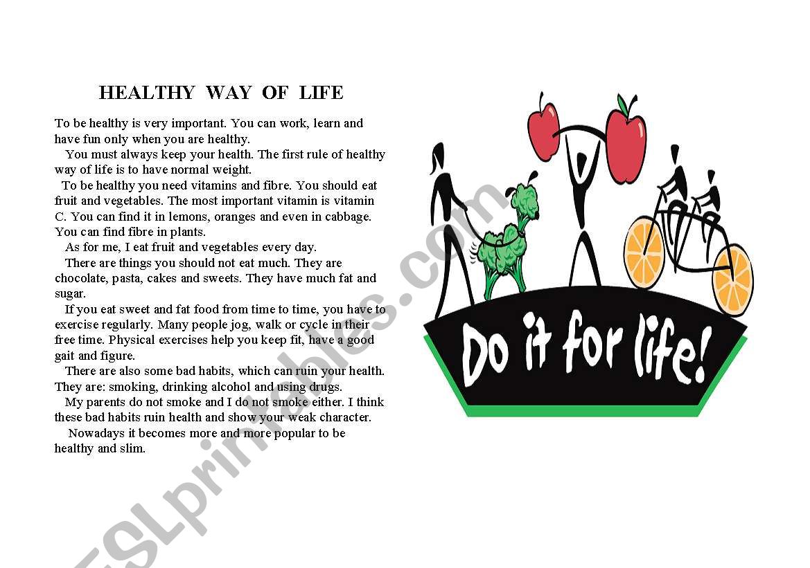 Healthy way of life worksheet