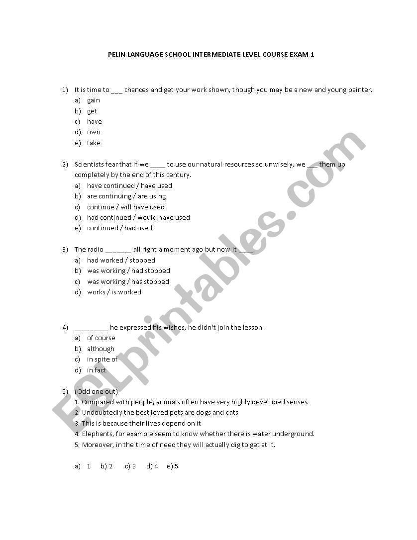 a mixed test for intermediate students (vocabulary - complete dialogue)