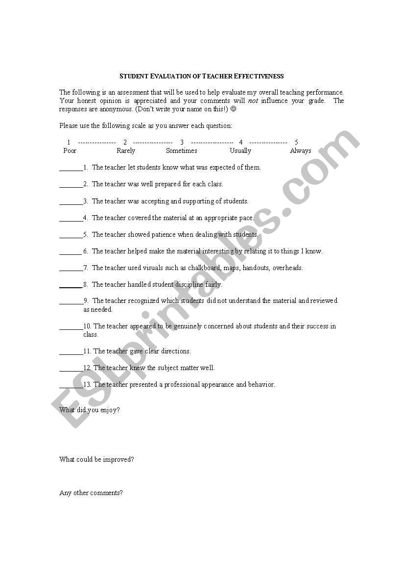evaluation sheet worksheet