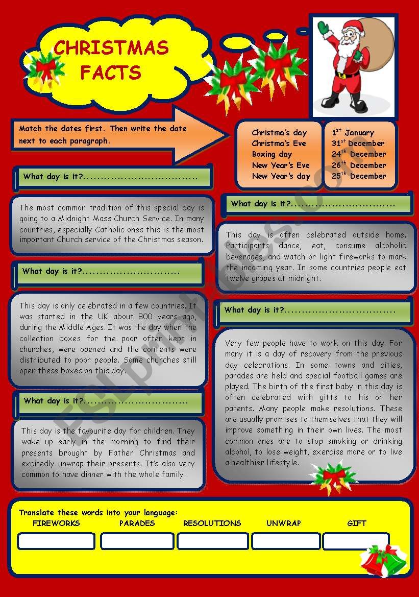 Christmas Facts ESL Worksheet By Mmsimon
