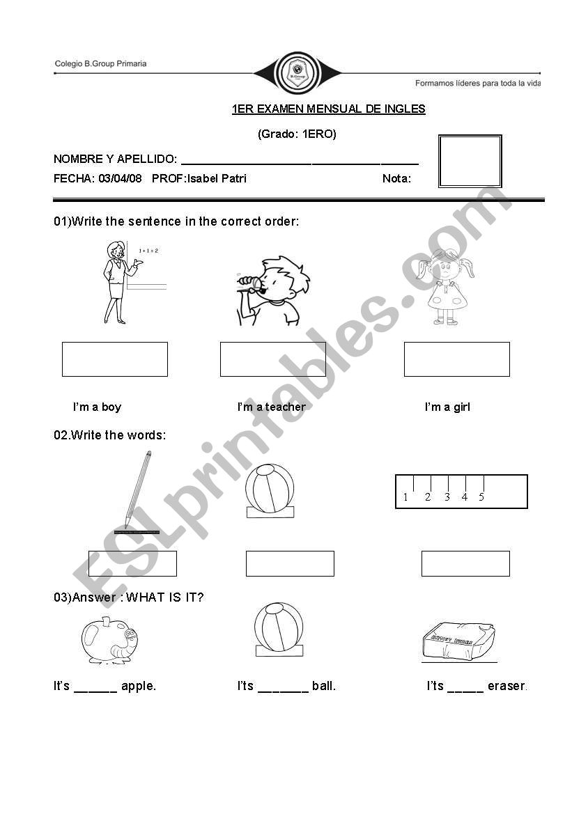 english test worksheet