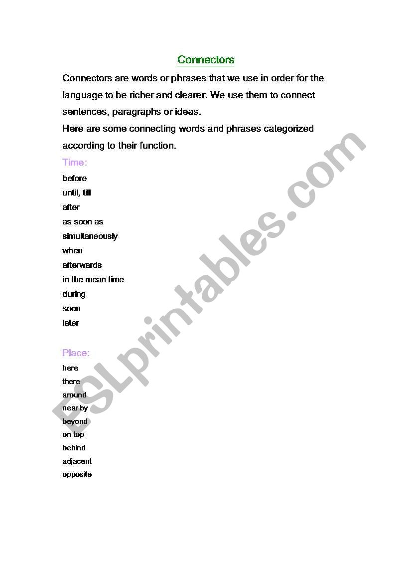 Connectors worksheet