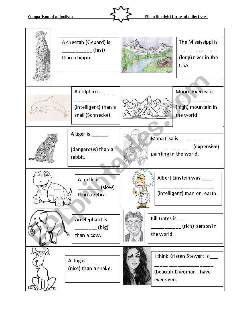 Comparison of adjectives worksheet