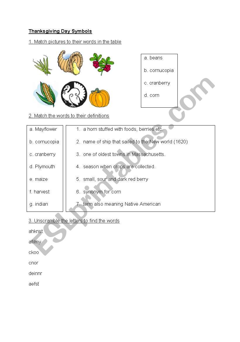 thanksgiving Day Symbols worksheet