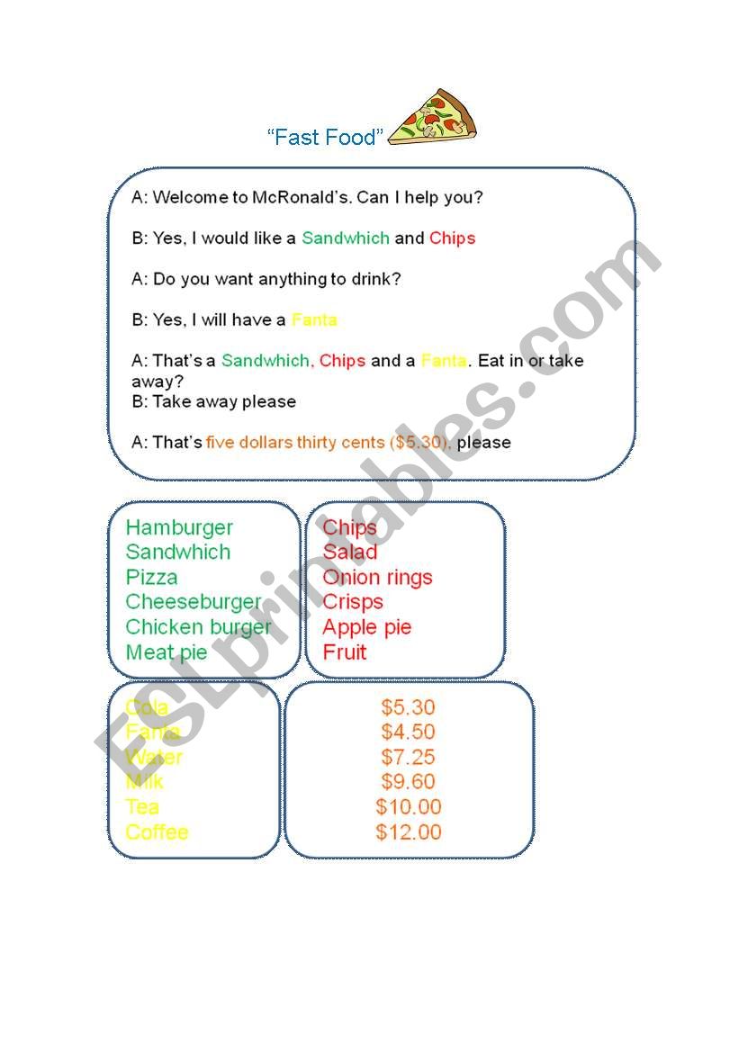 Fast food worksheet