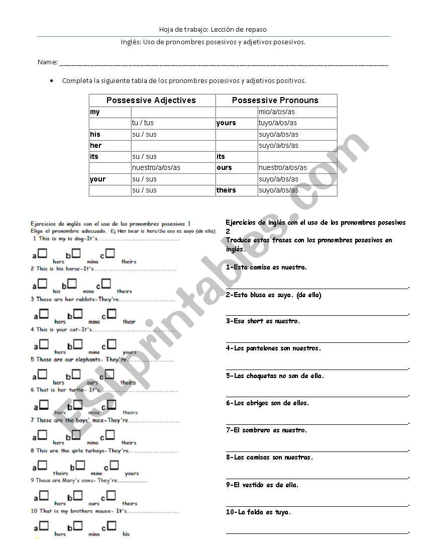 EXERCISE POSSESIVES worksheet