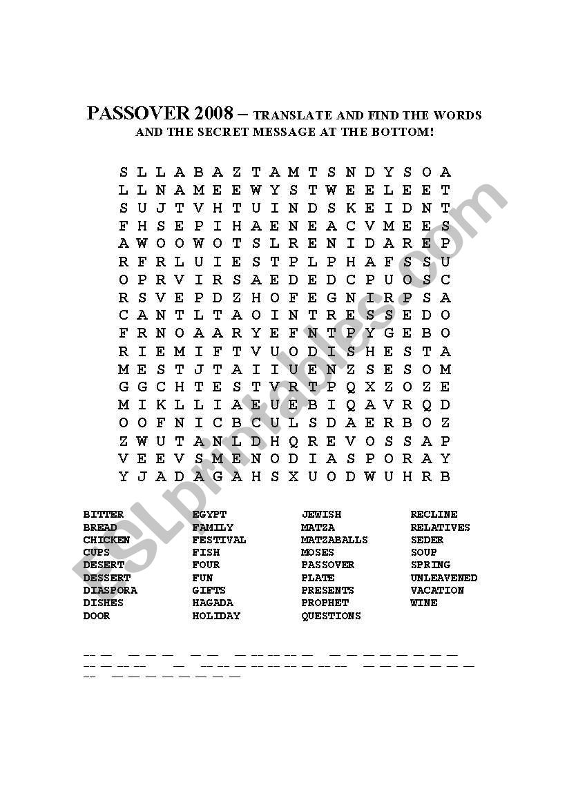 Passover Wordsearch ESL Worksheet By Johanne23232