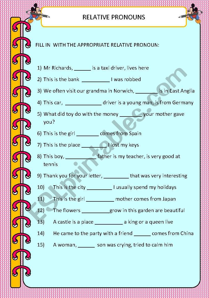 Relative Pronouns Exercise ESL Worksheet By Maryleonardi