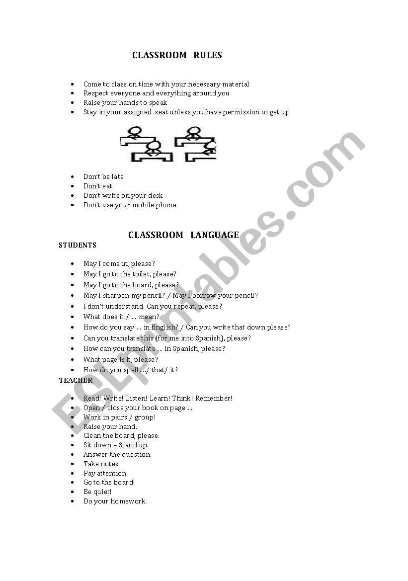 Rules in classroom worksheet