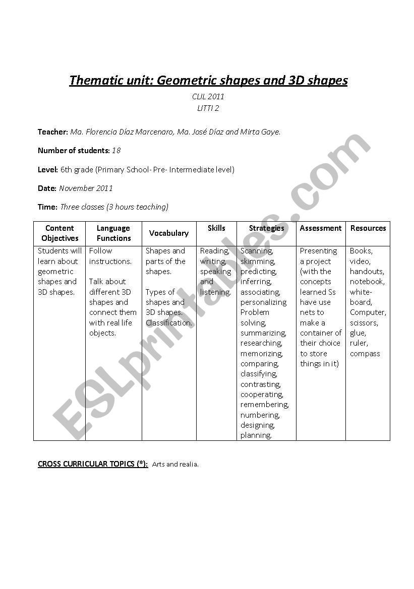 Shapes and Volumes worksheet