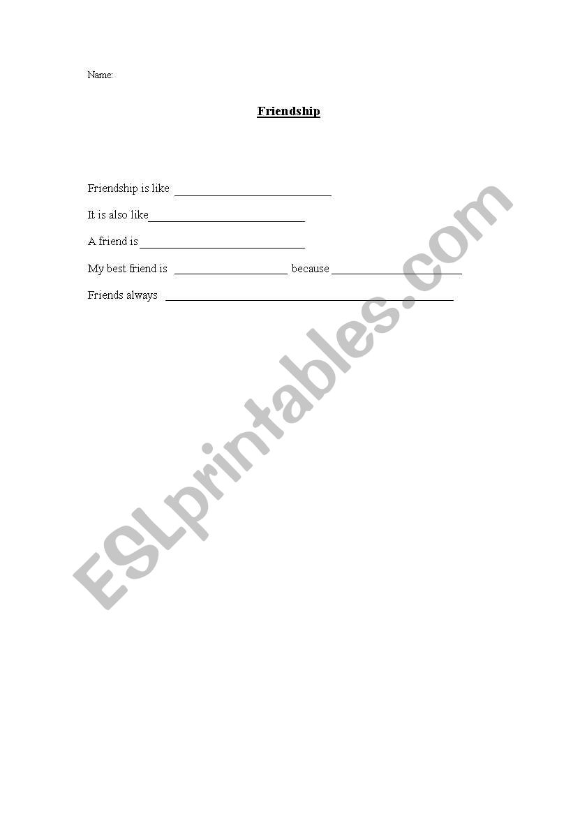 friendship worksheet