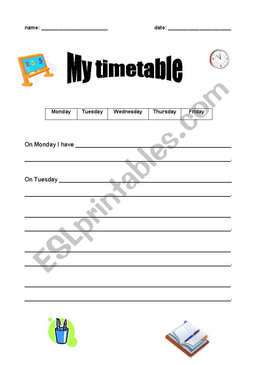 My timetable worksheet