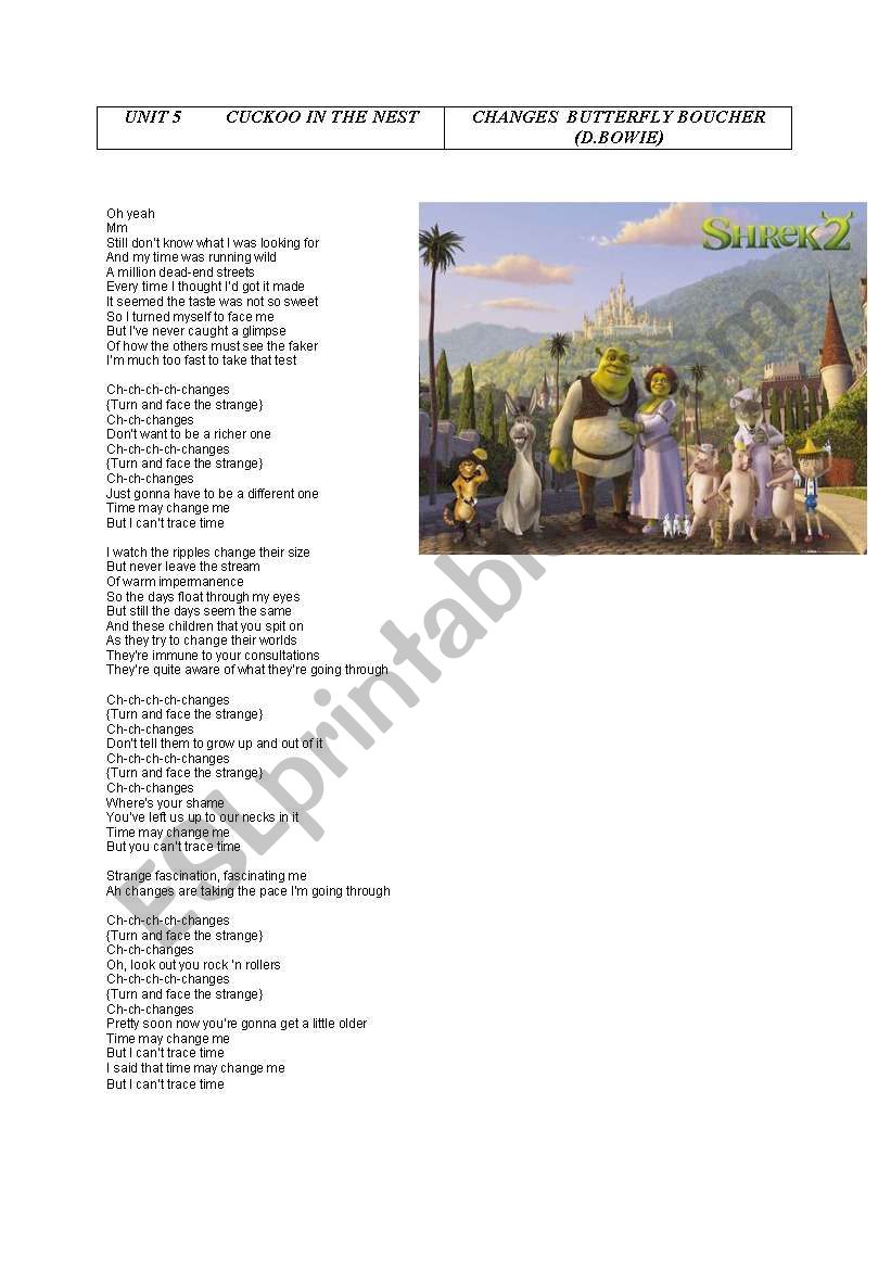 shrek changes worksheet