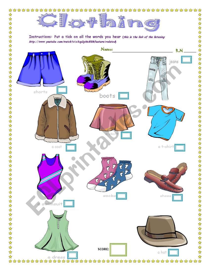 clothing worksheet