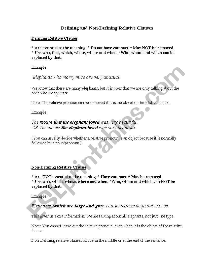 Defining or Non-Defining Relative Clauses