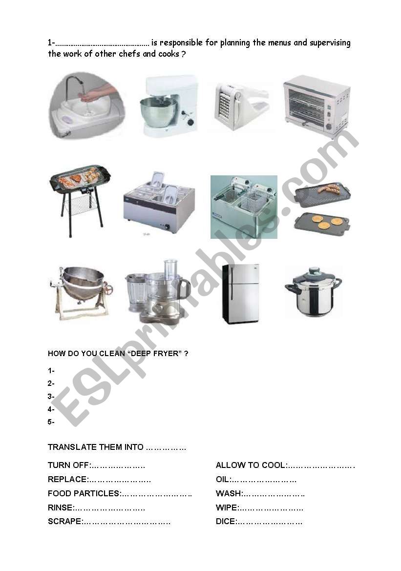 ktchen equipments worksheet