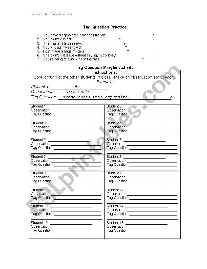 Tag Question Review worksheet